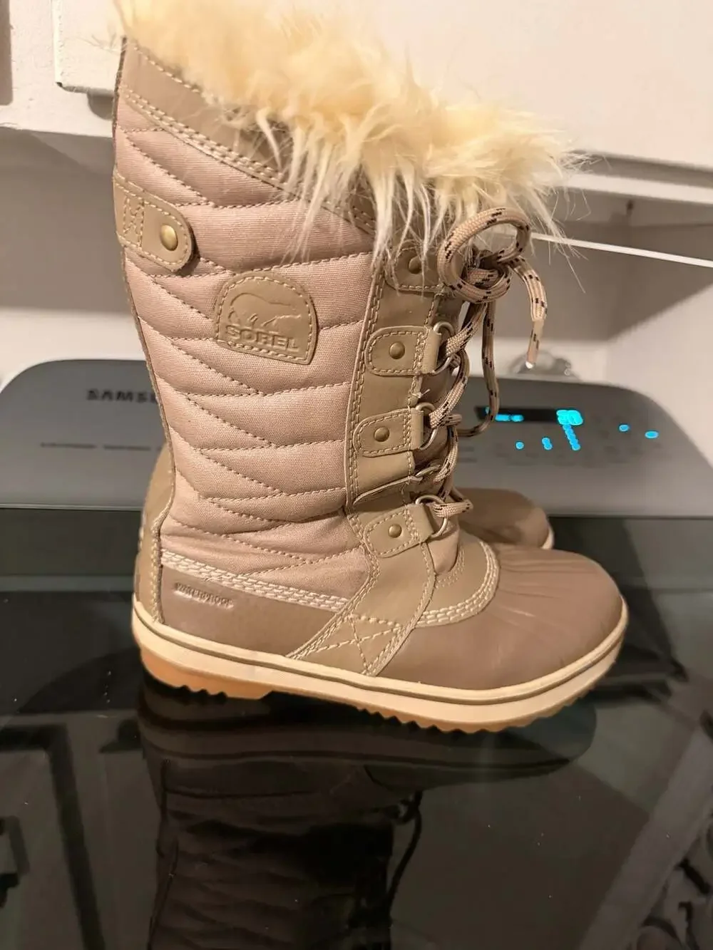 Sorel Youth Tofino II Waterproof Faux Fur Winter Boots Khaki Tan Size 3